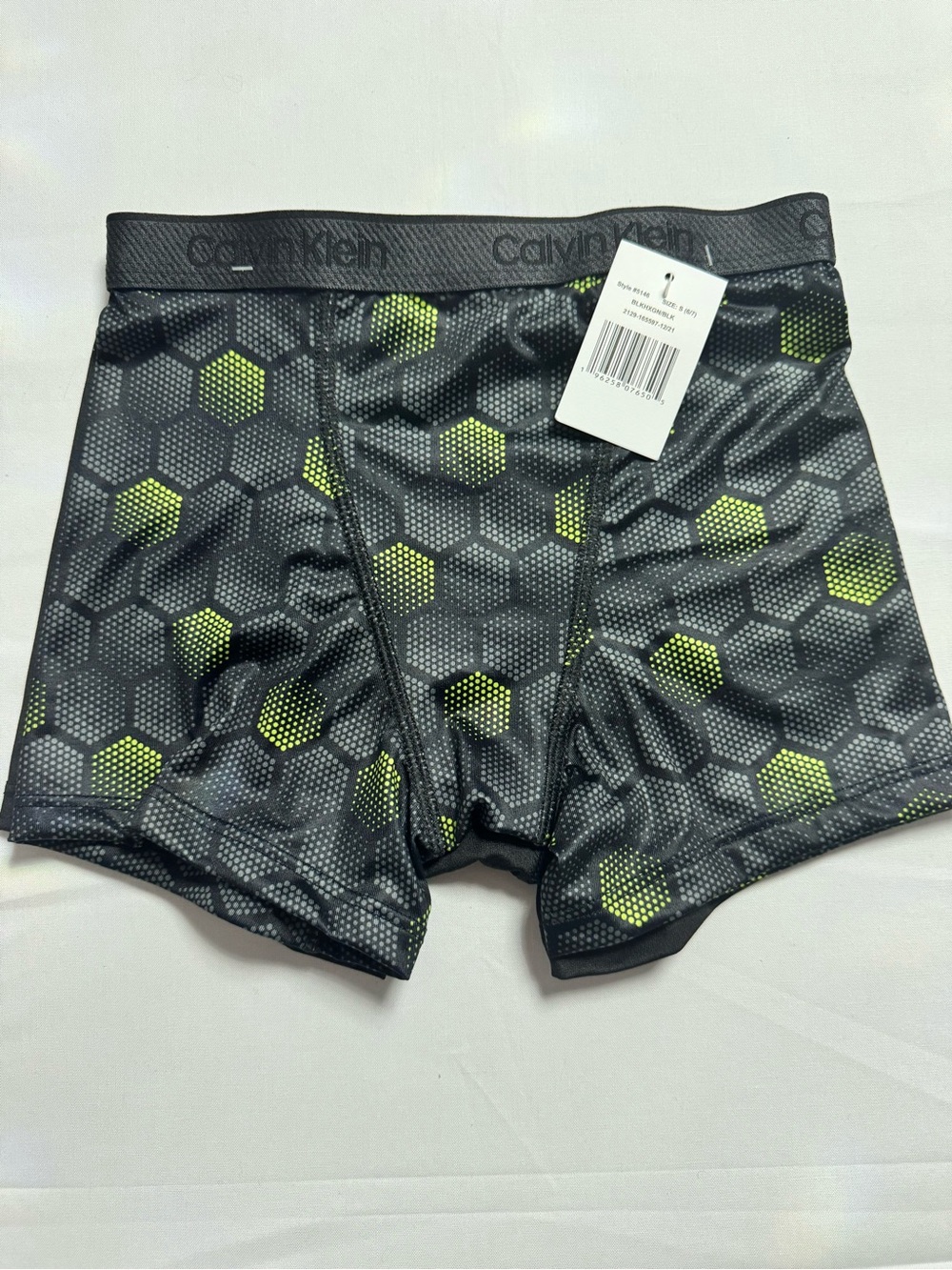 Calvin Klein Black Boxer Briefs with Lime Hexagon Print